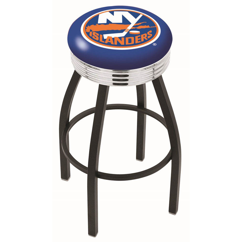 inch Black New York Islanders Swivel Bar Stool w/ Chrome Ribbed Accent