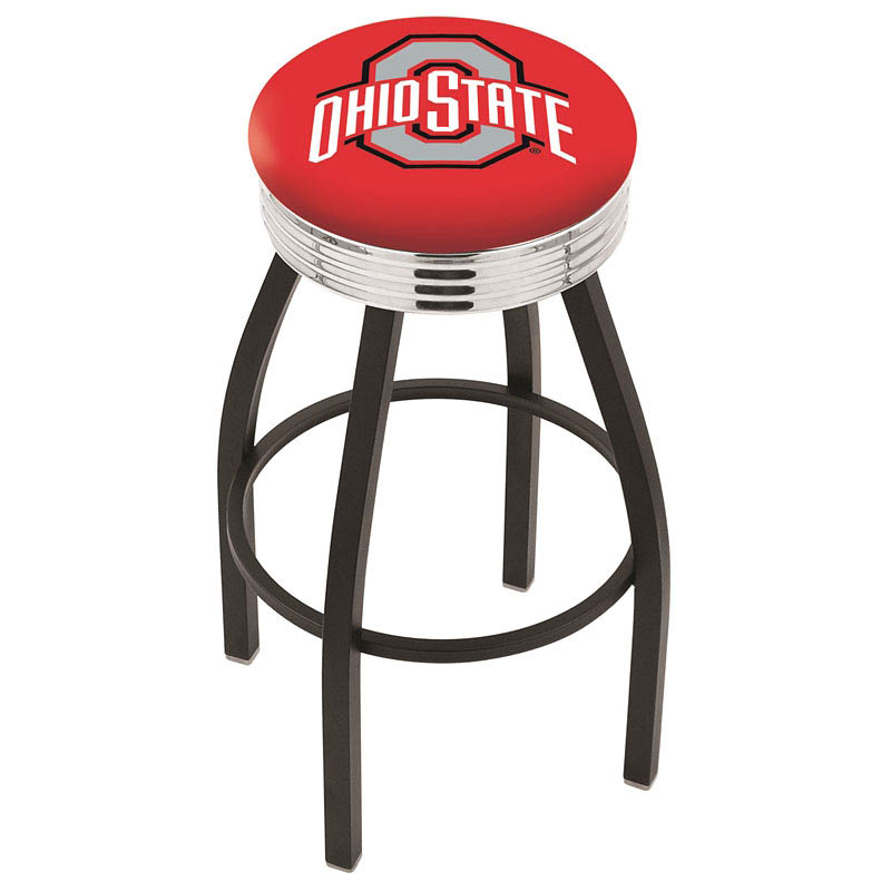 inch Black Ohio State Swivel Bar Stool w/ Chrome Ribbed Accent