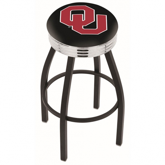25 inch Black Oklahoma Swivel Bar Stool w/ Chrome Ribbed Accent