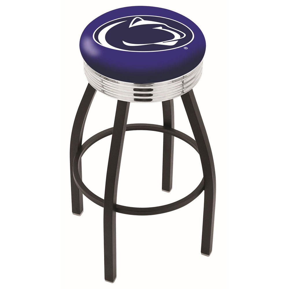 inch Black Penn State Swivel Bar Stool w/ Chrome Ribbed Accent