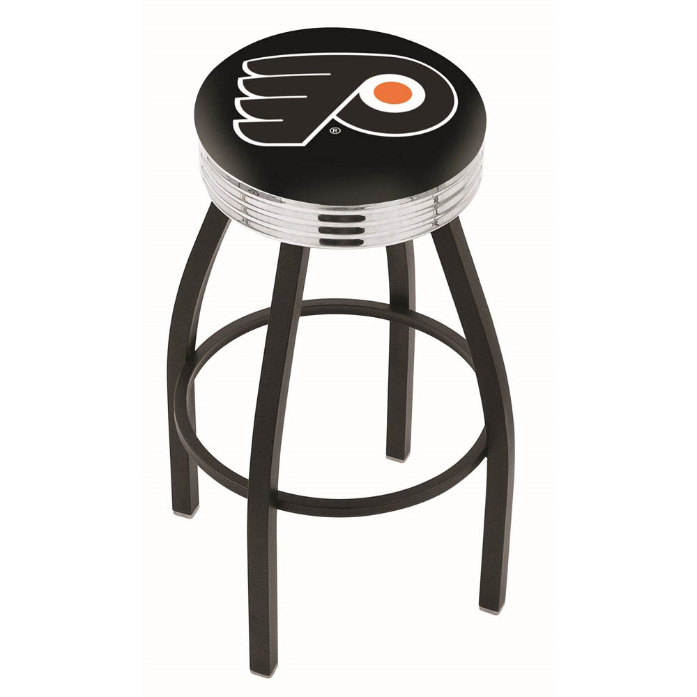 inch Black Philadelphia Flyers Swivel Bar Stool w/ Chrome Ribbed Accent