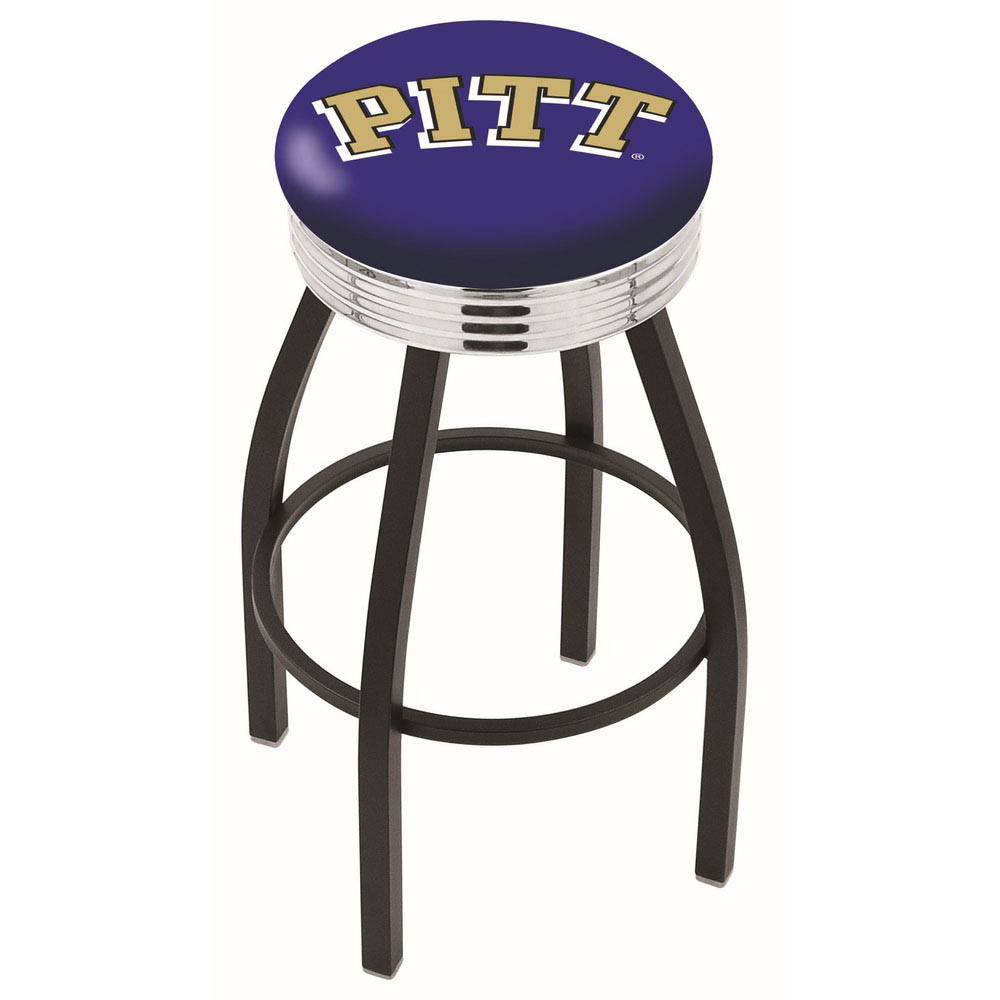 inch Black Pitt Swivel Bar Stool w/ Chrome Ribbed Accent