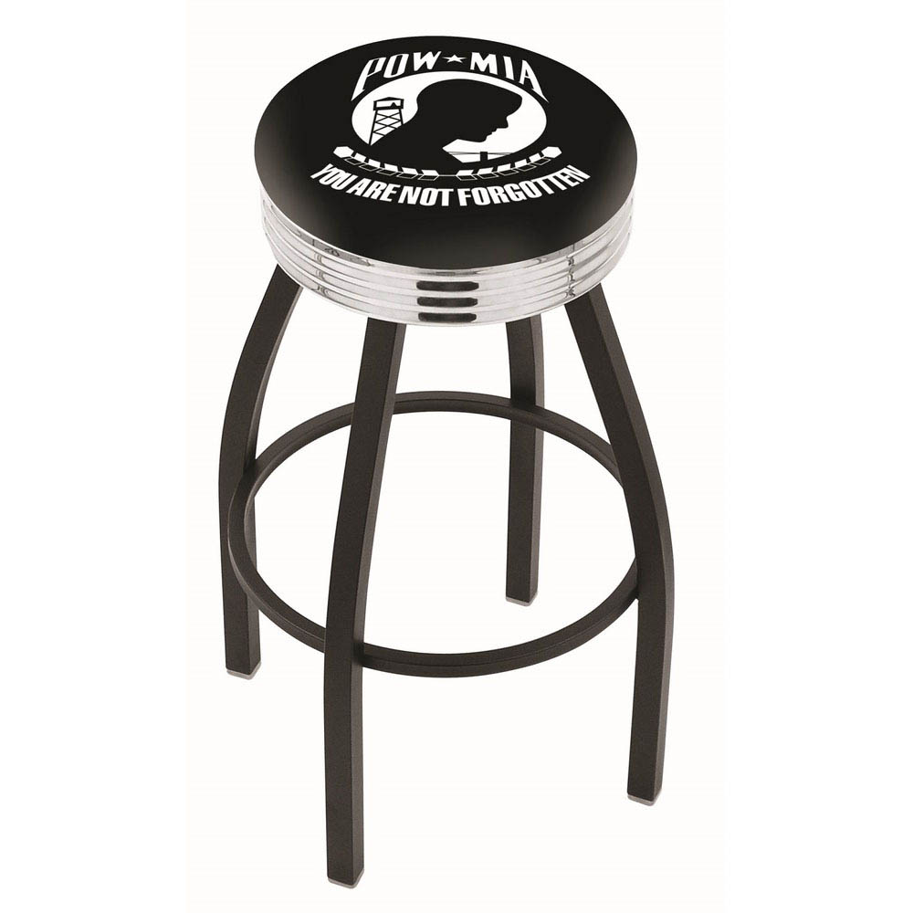 inch Black POW/MIA Swivel Bar Stool w/ Chrome Ribbed Accent