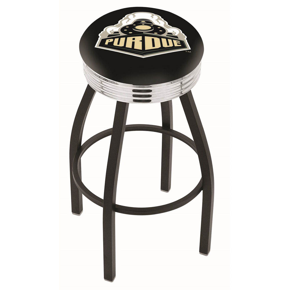 inch Black Purdue Swivel Bar Stool w/ Chrome Ribbed Accent