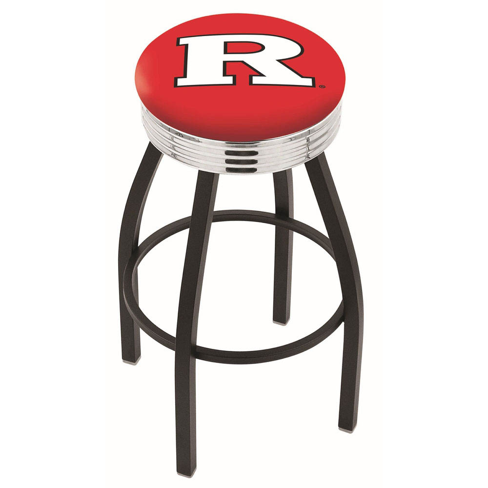 inch Black Rutgers Swivel Bar Stool w/ Chrome Ribbed Accent