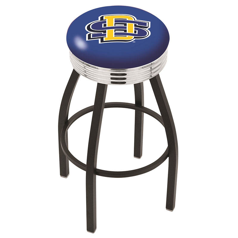 inch Black South Dakota State Swivel Bar Stool w/ Chrome Ribbed Accent