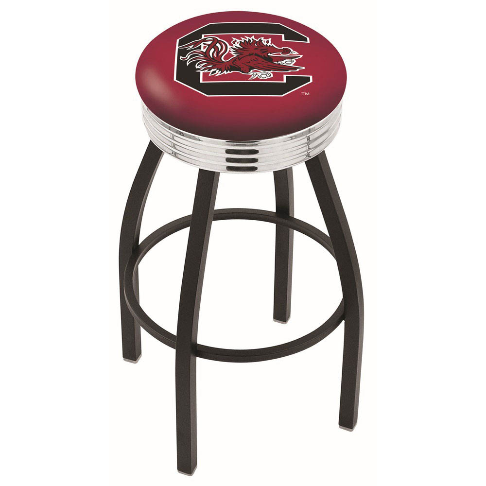 inch Black South Carolina Swivel Bar Stool w/ Chrome Ribbed Accent