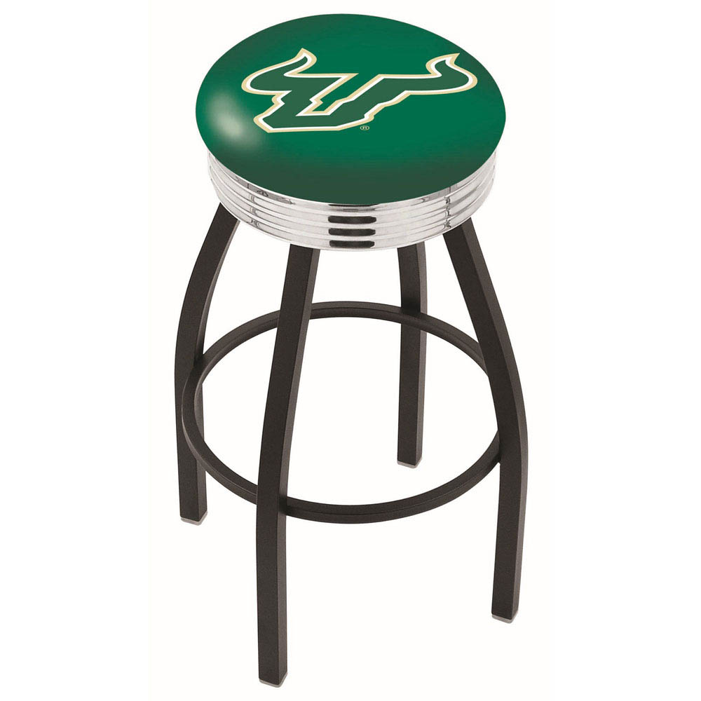 inch Black South Florida Swivel Bar Stool w/ Chrome Ribbed Accent