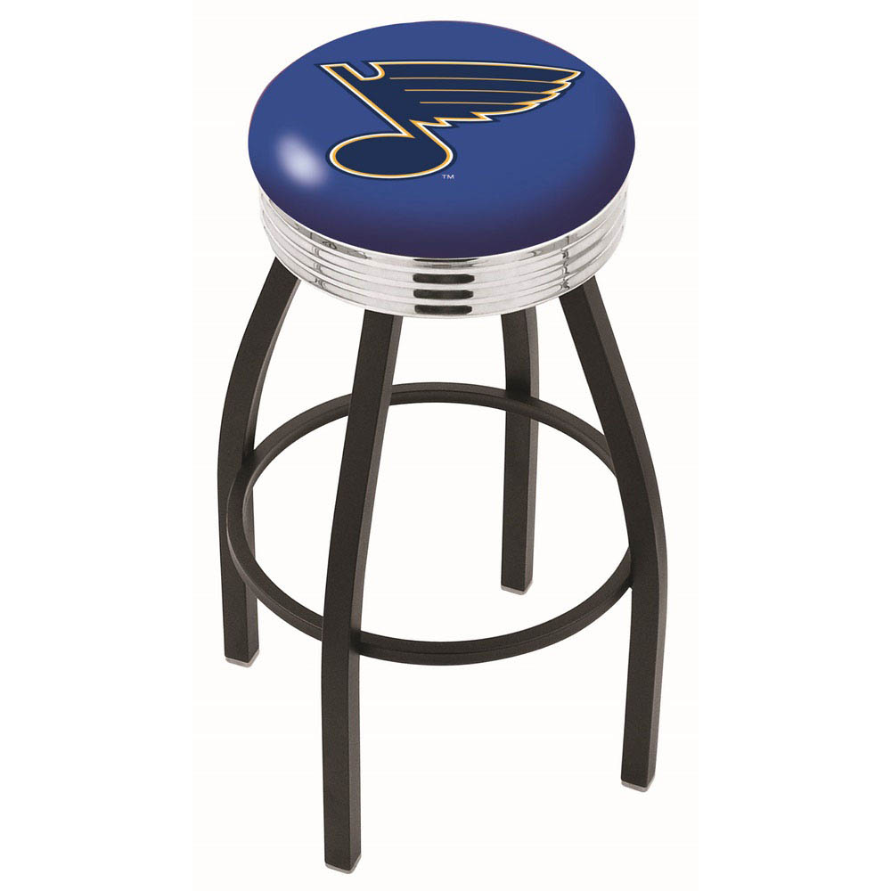inch Black St Louis Blues Swivel Bar Stool w/ Chrome Ribbed Accent