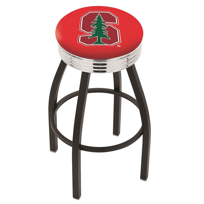 inch Black Stanford Swivel Bar Stool w/ Chrome Ribbed Accent