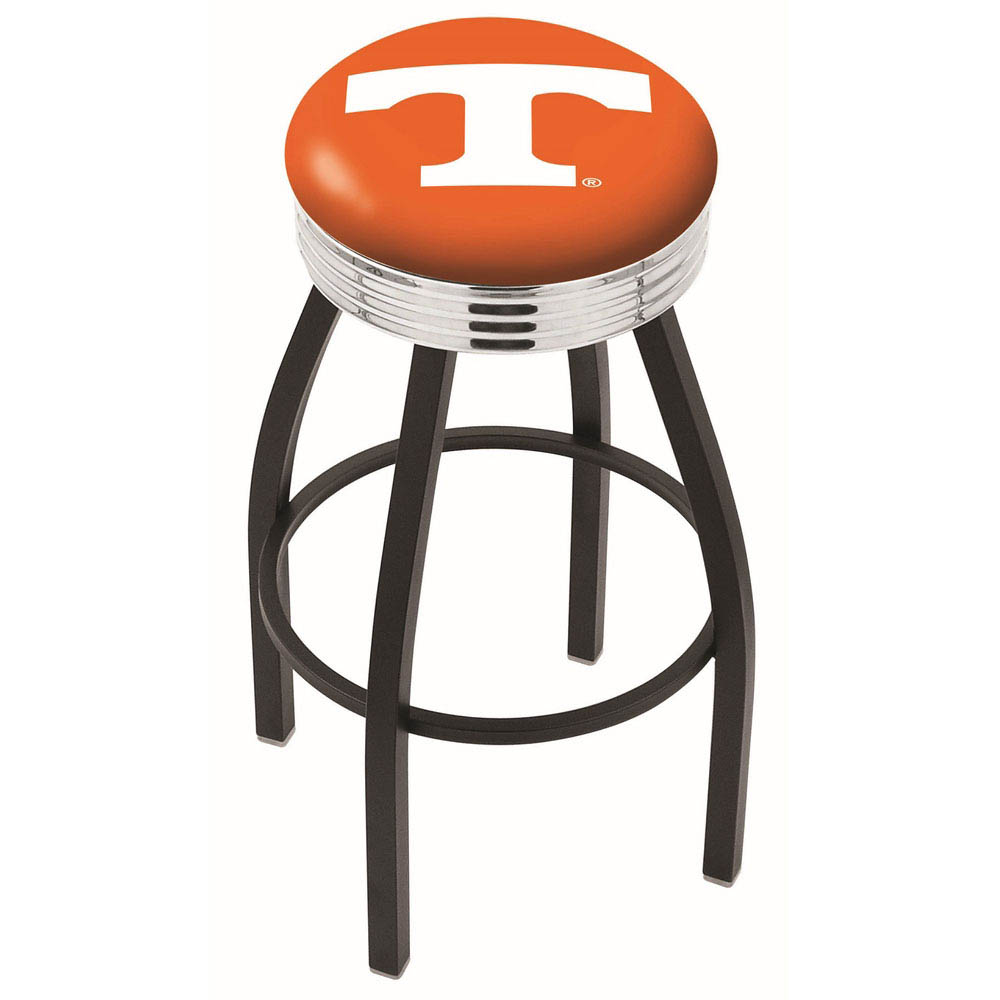 inch Black Tennessee Swivel Bar Stool w/ Chrome Ribbed Accent