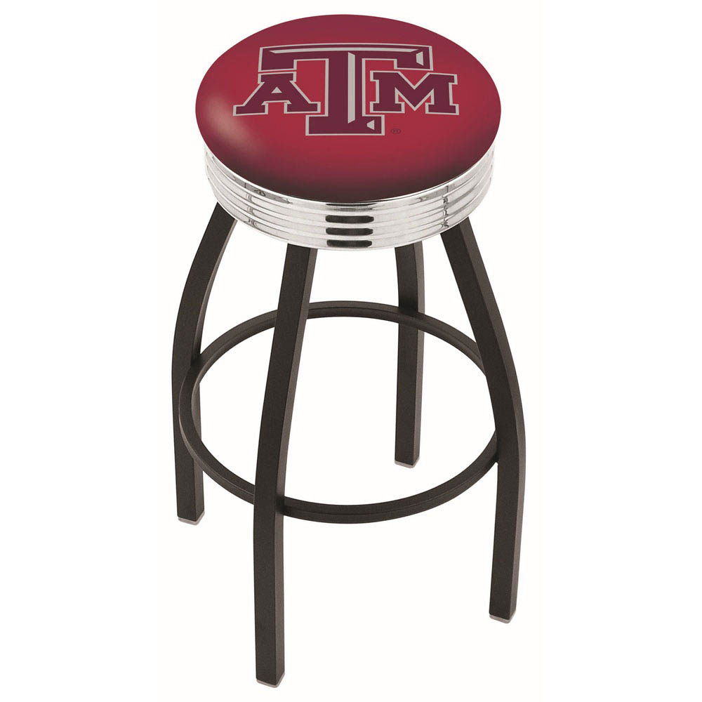 inch Black Texas A&M Swivel Bar Stool w/ Chrome Ribbed Accent