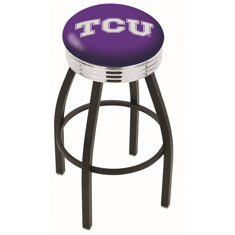 inch Black TCU Swivel Bar Stool w/ Chrome Ribbed Accent