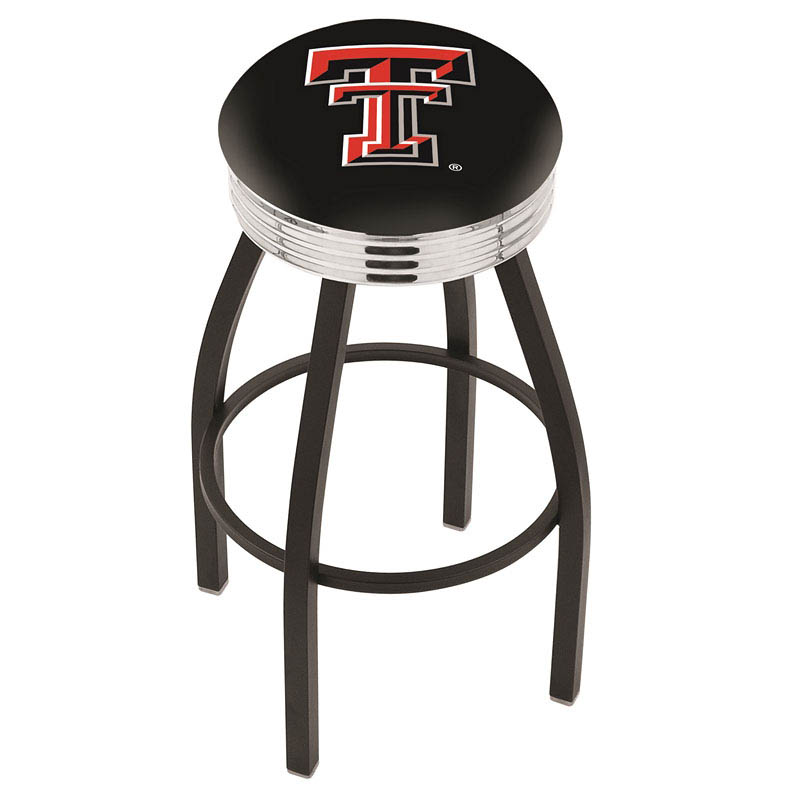 inch Black Texas Tech Swivel Bar Stool w/ Chrome Ribbed Accent