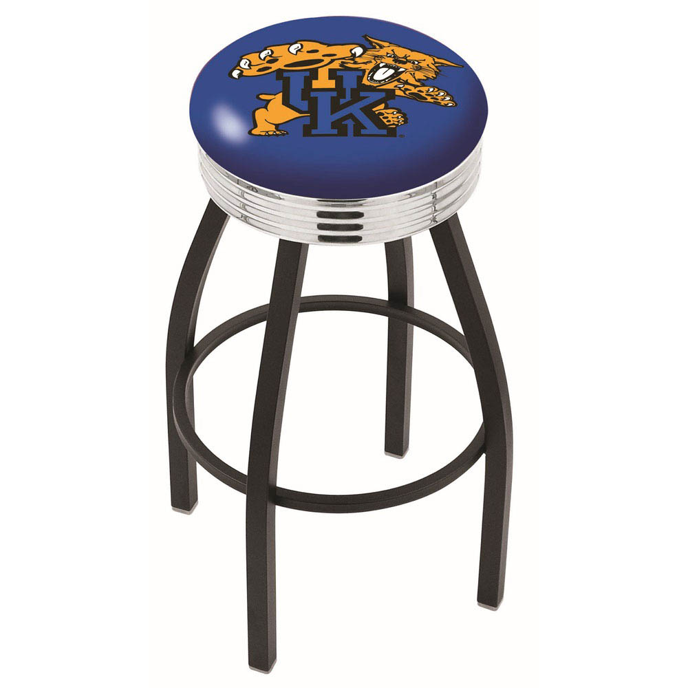 inch Black Kentucky Wildcat Swivel Bar Stool w/ Chrome Ribbed Accent