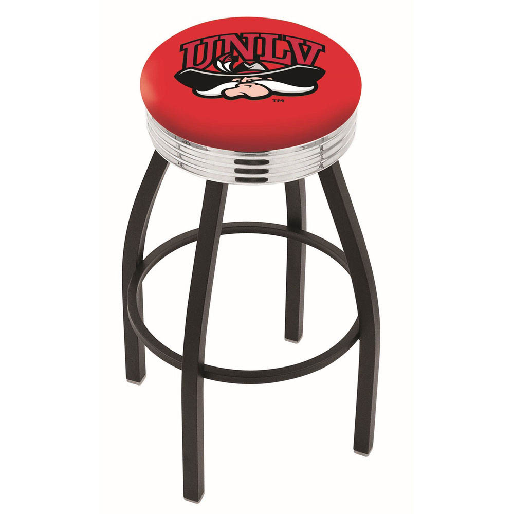 inch Black UNLV Swivel Bar Stool w/ Chrome Ribbed Accent