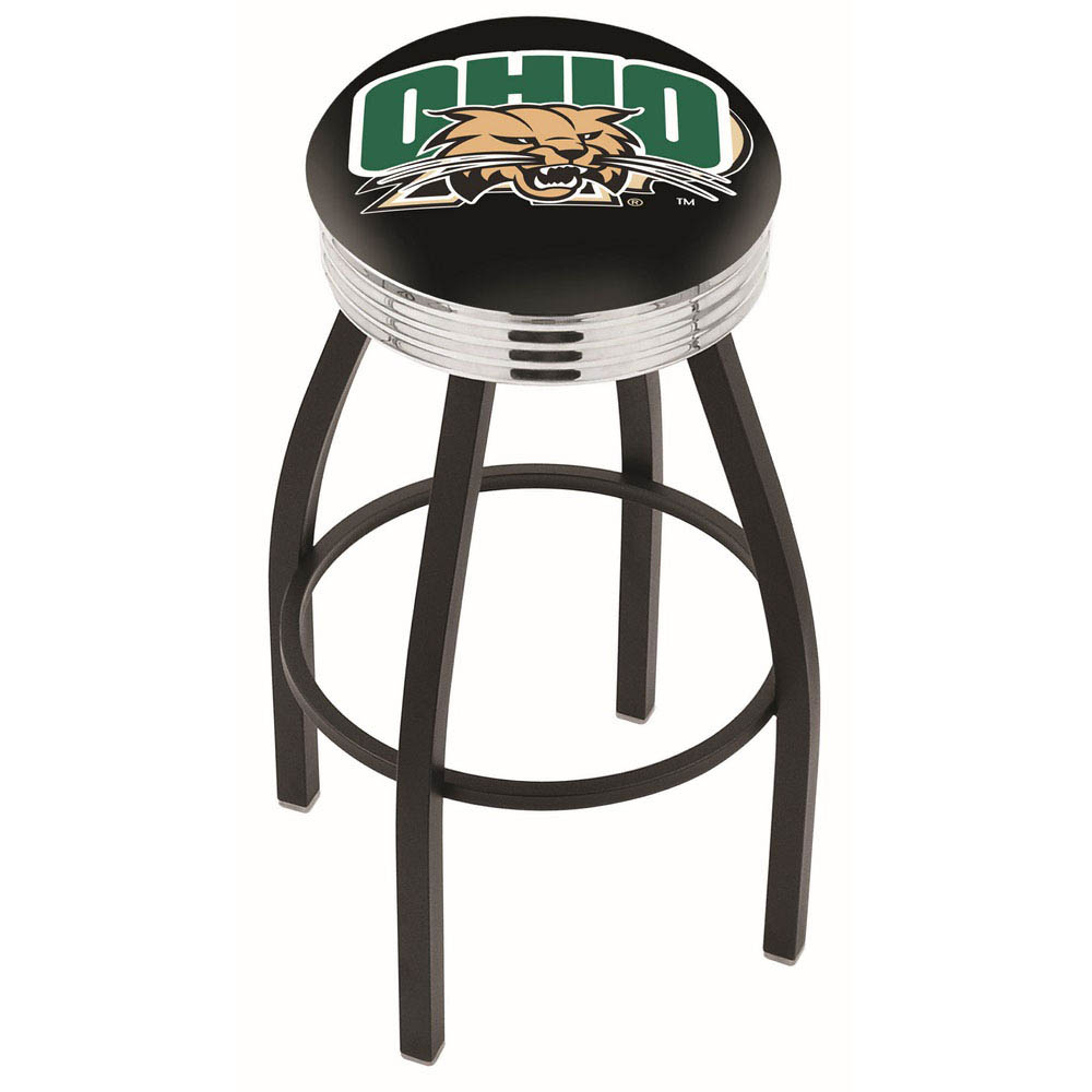 inch Black Ohio University Swivel Bar Stool w/ Chrome Ribbed Accent