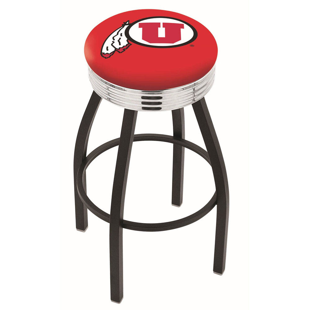 inch Black Utah Swivel Bar Stool w/ Chrome Ribbed Accent