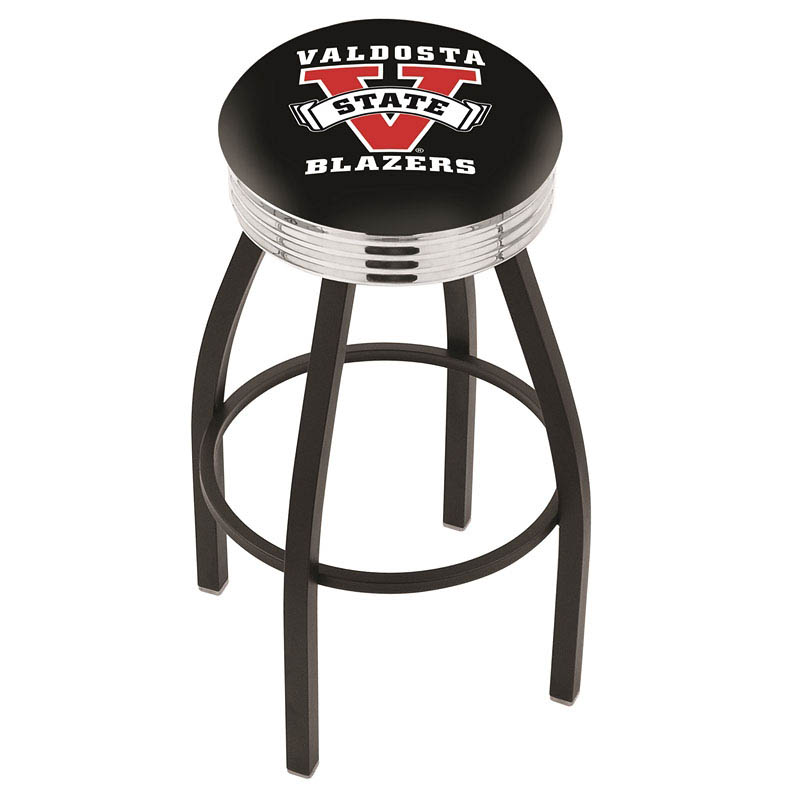 inch Black Valdosta State Swivel Bar Stool w/ Chrome Ribbed Accent
