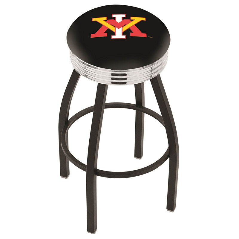inch Black Virginia Military Institute Swivel Bar Stool w/ Chrome Ribbed Accent