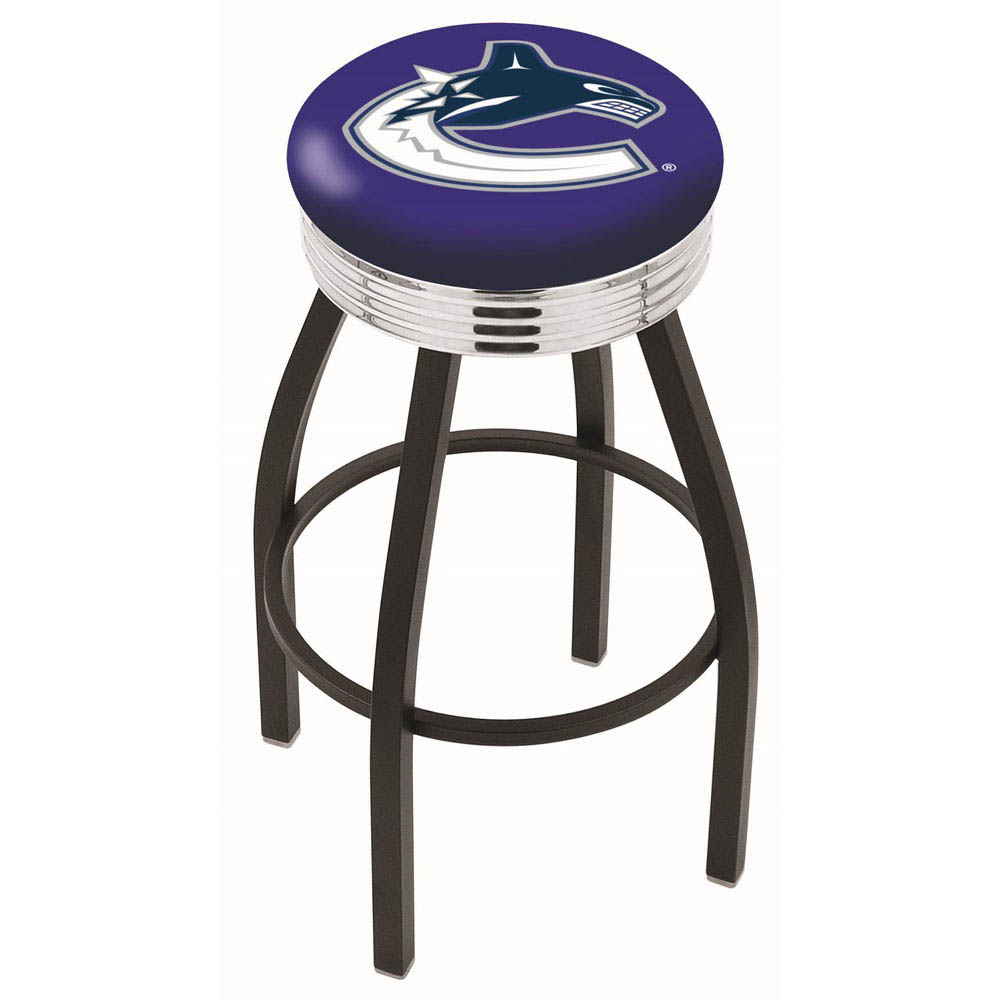 inch Black Vancouver Canucks Swivel Bar Stool w/ Chrome Ribbed Accent