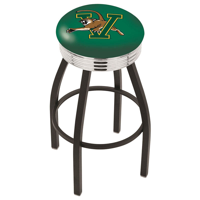 inch Black Vermont Swivel Bar Stool w/ Chrome Ribbed Accent
