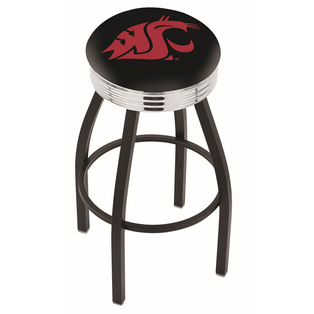 inch Black Washington State Swivel Bar Stool w/ Chrome Ribbed Accent