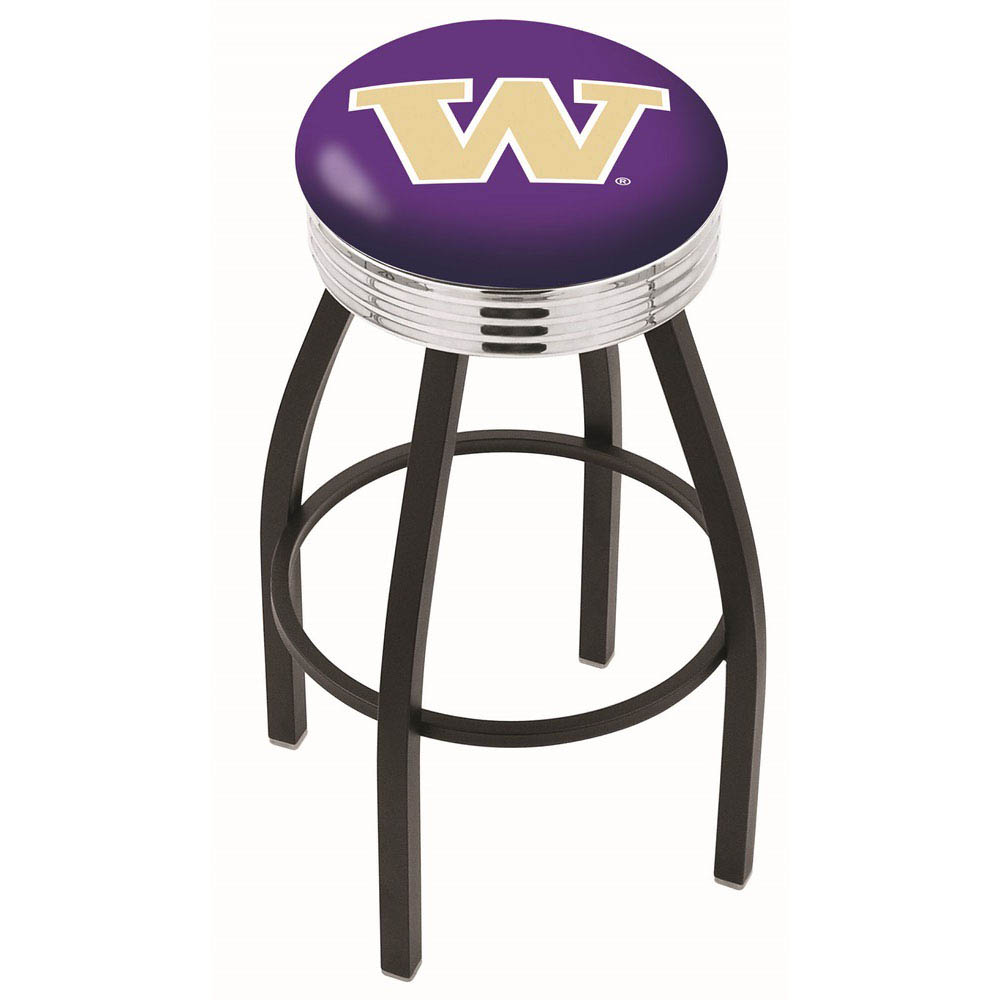 inch Black Washington Swivel Bar Stool w/ Chrome Ribbed Accent