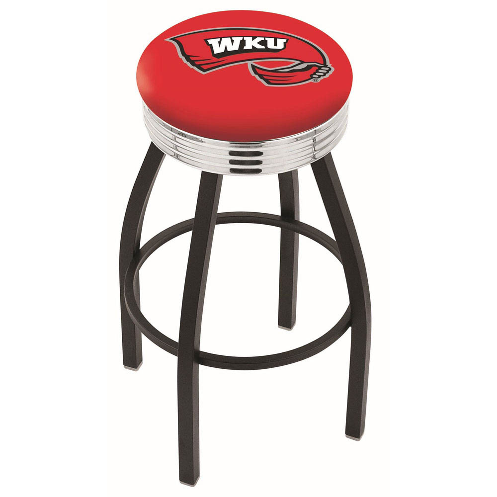 inch Black Western Kentucky Swivel Bar Stool w/ Chrome Ribbed Accent