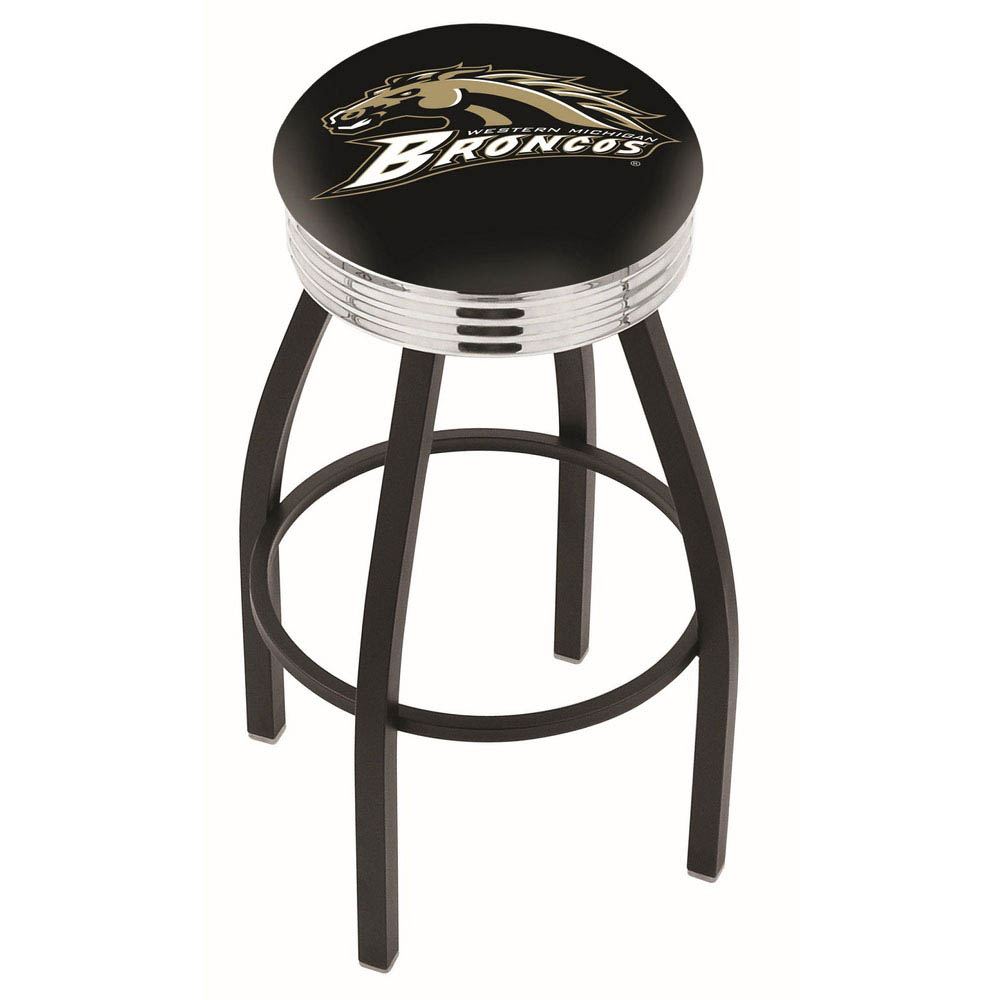 inch Black Western Michigan Swivel Bar Stool w/ Chrome Ribbed Accent