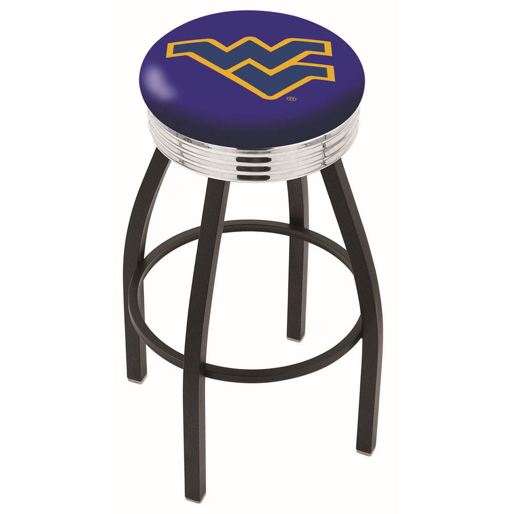 inch Black West Virginia Swivel Bar Stool w/ Chrome Ribbed Accent