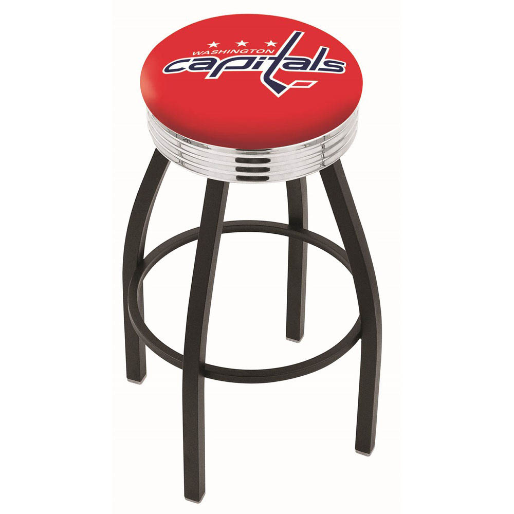 inch Black Washington Capitals Swivel Bar Stool w/ Chrome Ribbed Accent