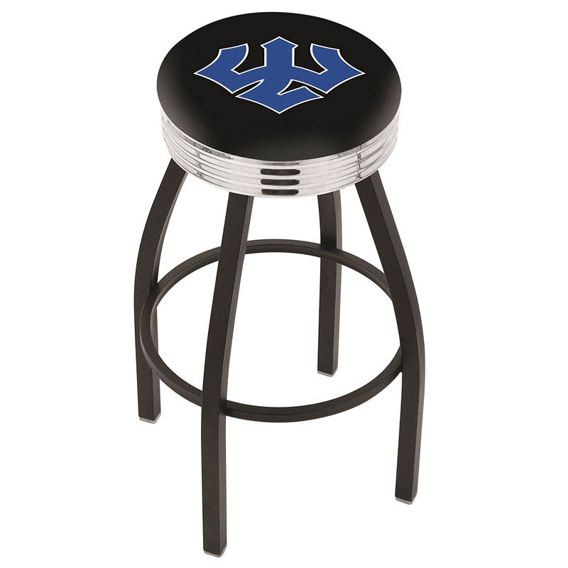 inch Black Washington & Lee Swivel Bar Stool w/ Chrome Ribbed Accent