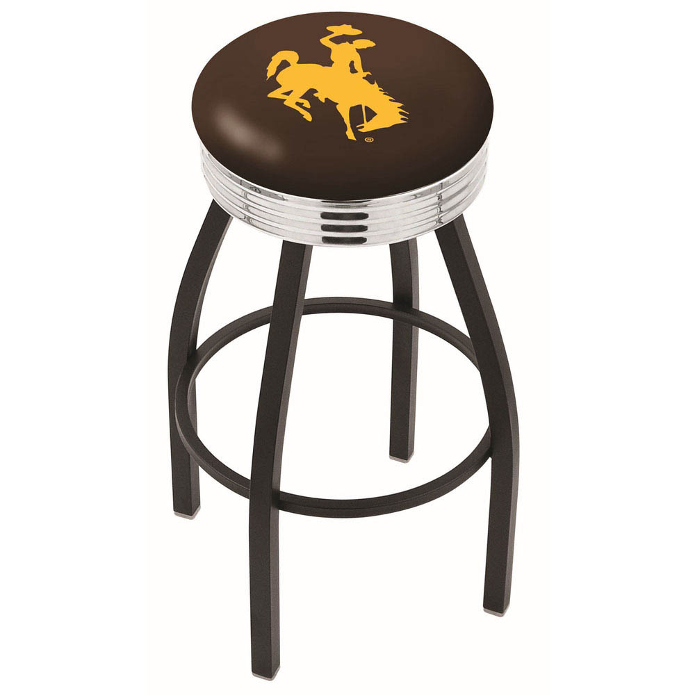 inch Black Wyoming Swivel Bar Stool w/ Chrome Ribbed Accent