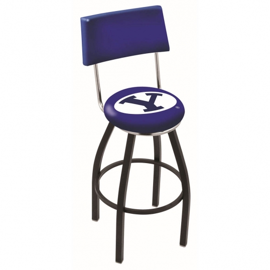 25 inch Black Brigham Young Swivel Bar Stool w/ Back