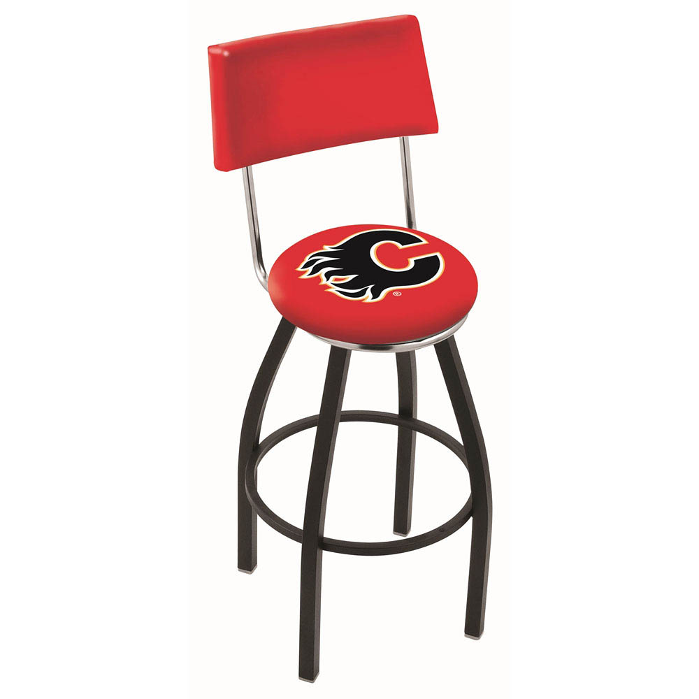 inch Black Calgary Flames Swivel Bar Stool w/ Back
