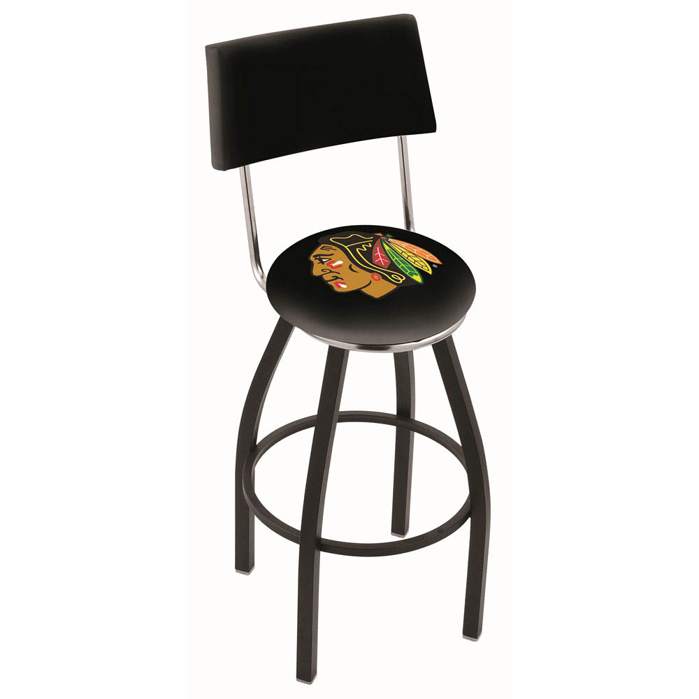 inch Black Chicago Blackhawks Swivel Bar Stool w/ Back