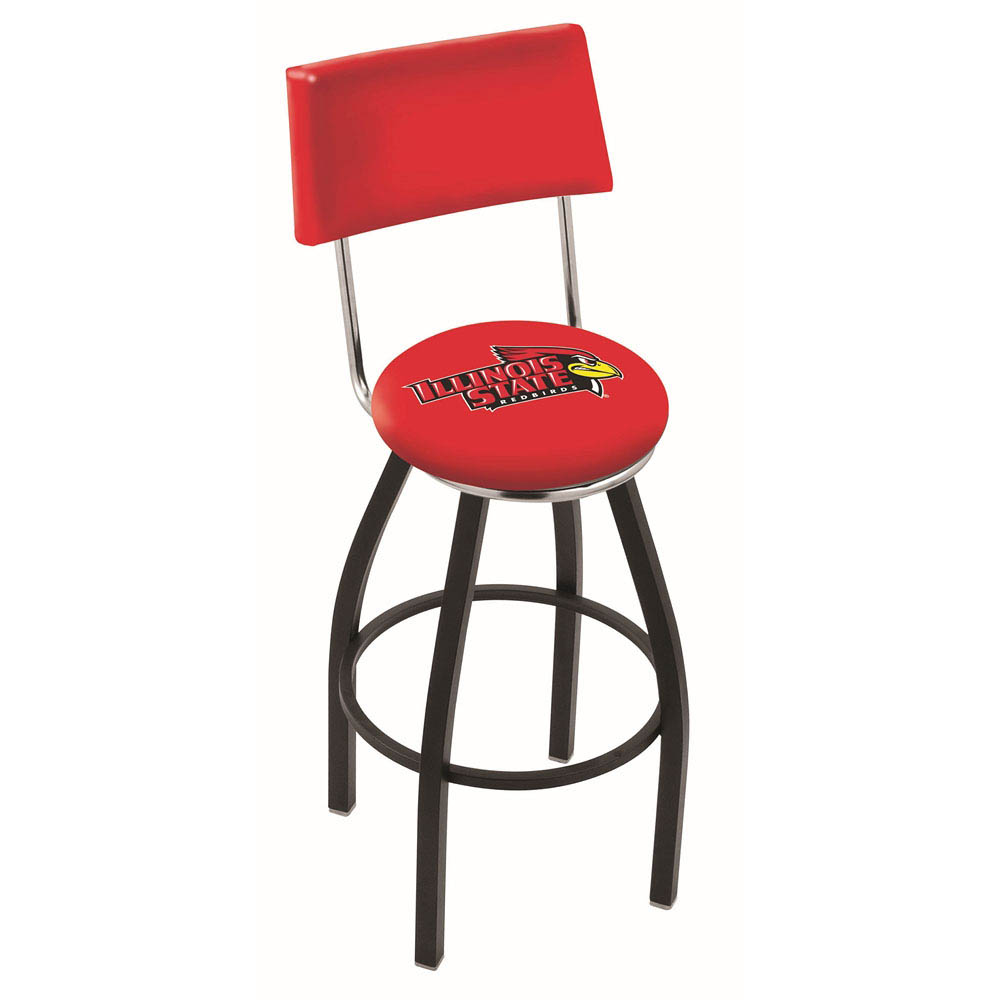 inch Black Illinois State Swivel Bar Stool w/ Back