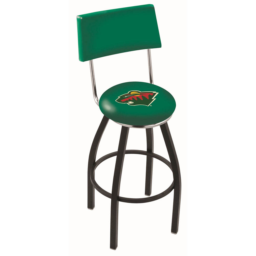 inch Black Minnesota Wild Swivel Bar Stool w/ Back
