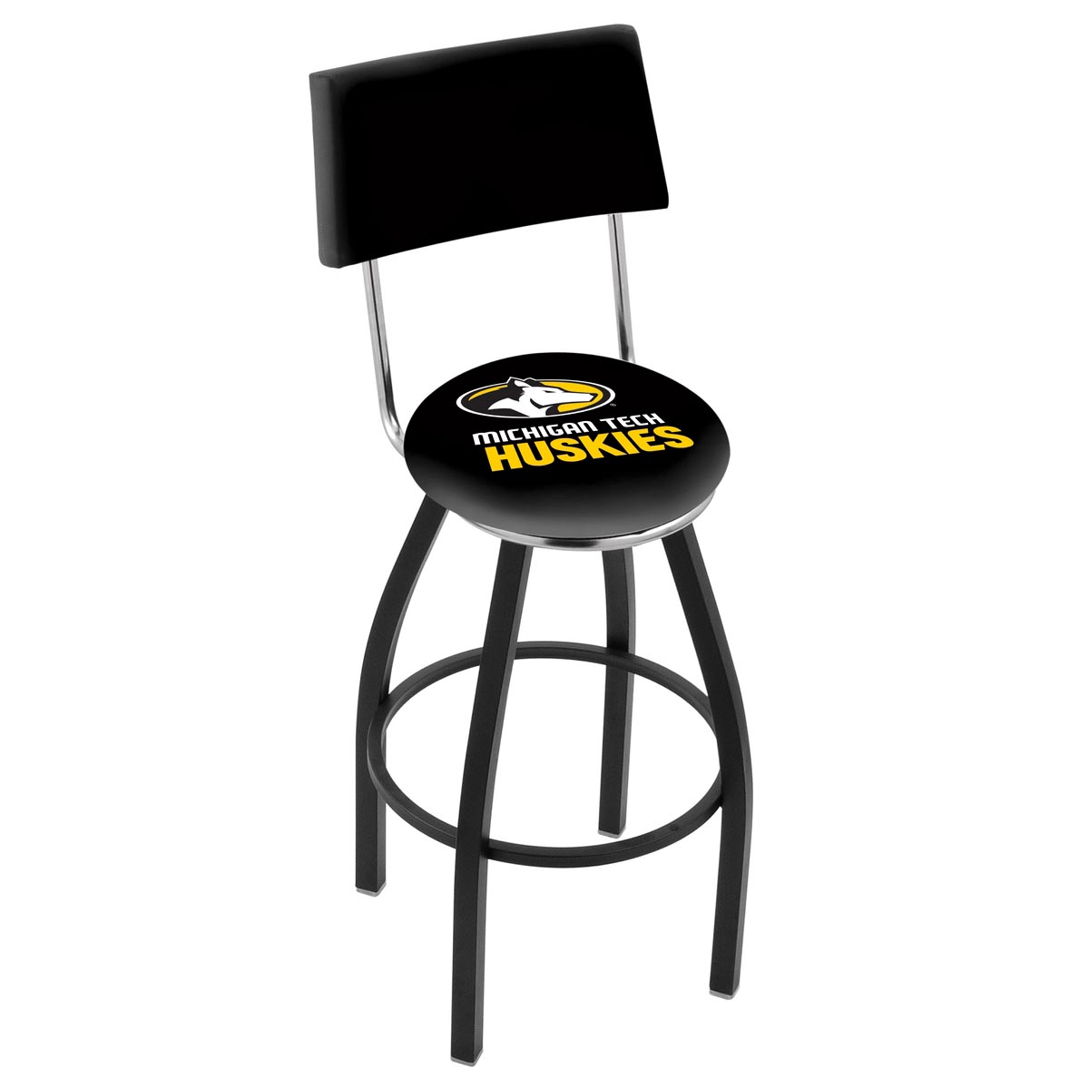inch Black Michigan Tech Swivel Bar Stool w/ Back
