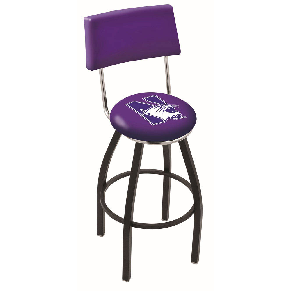 inch Black Northwestern Swivel Bar Stool w/ Back