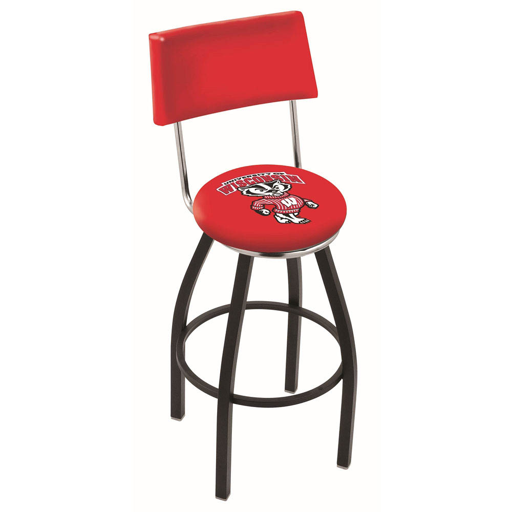 Holland Bar Stool Co. 30 inch Black Wisconsin Badger Swivel Counter Stool w/ Back L8B430WIBdg