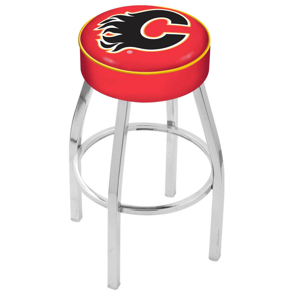 inch Calgary Flames Logo Swivel Bar Stool w/ Chrome Base