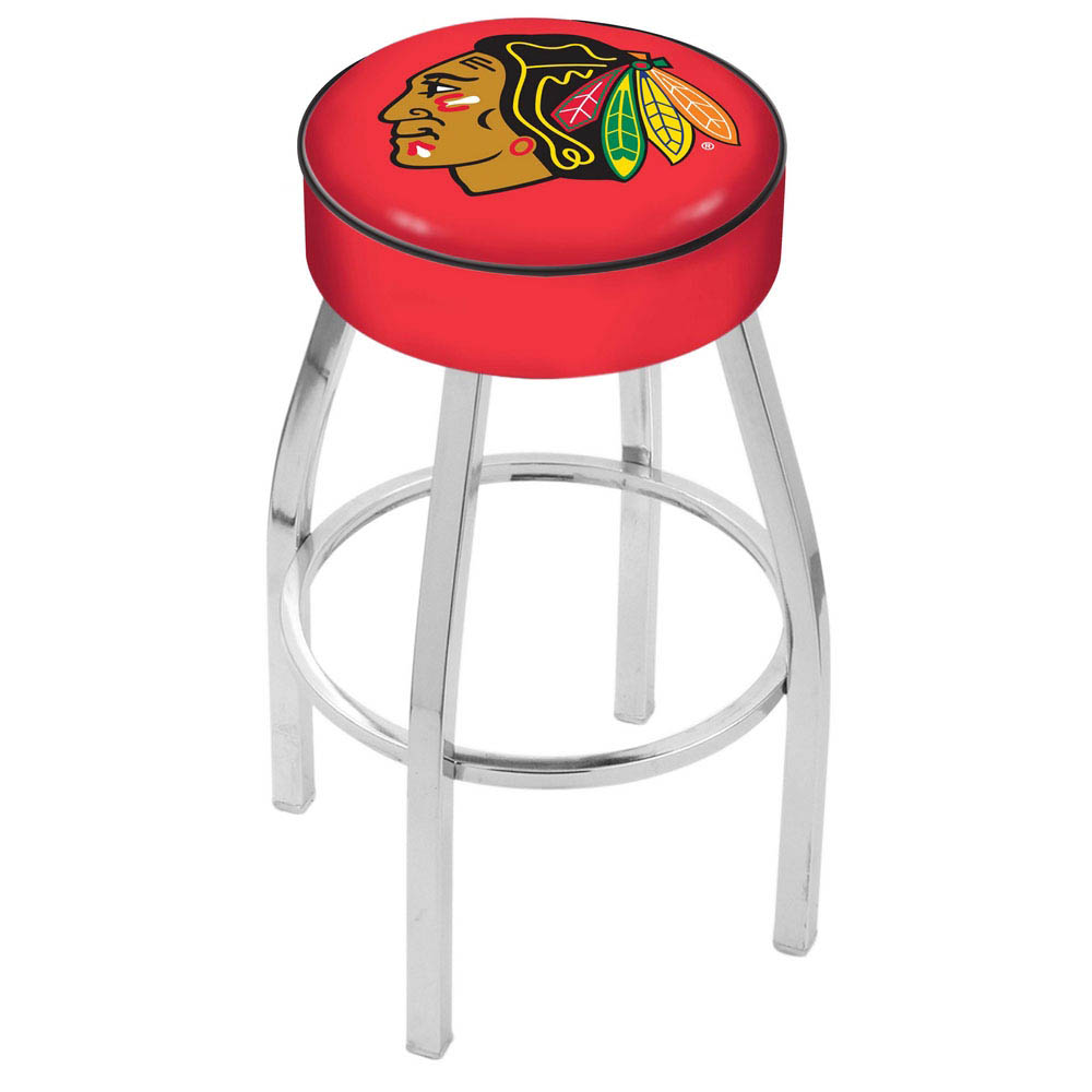 inch (Red) Chicago Blackhawks Cushion Seat w/ Chrome Base Swivel Bar Stool