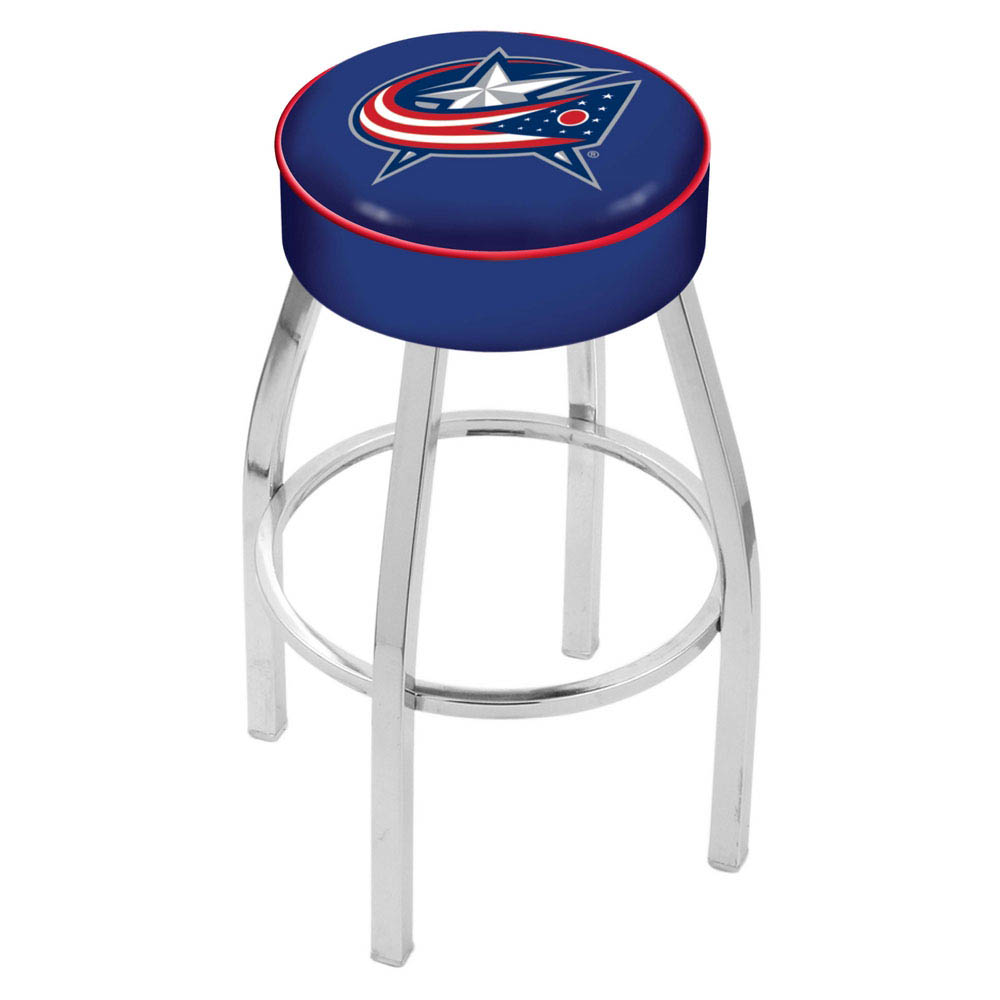 inch Columbus Blue Jackets Logo Swivel Bar Stool w/ Chrome Base