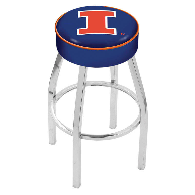 inch Illinois Logo Swivel Bar Stool w/ Chrome Base