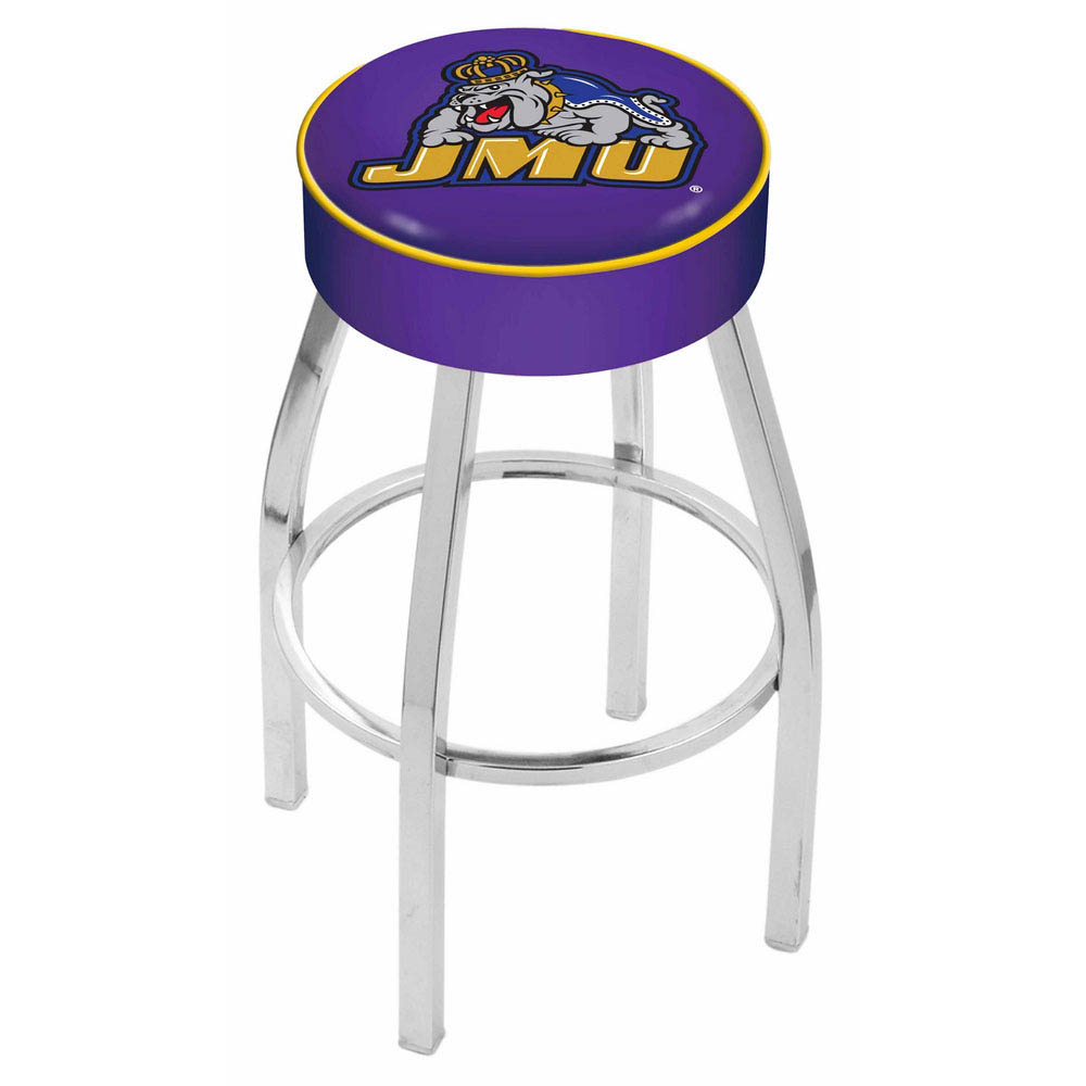 inch James Madison Logo Swivel Bar Stool w/ Chrome Base