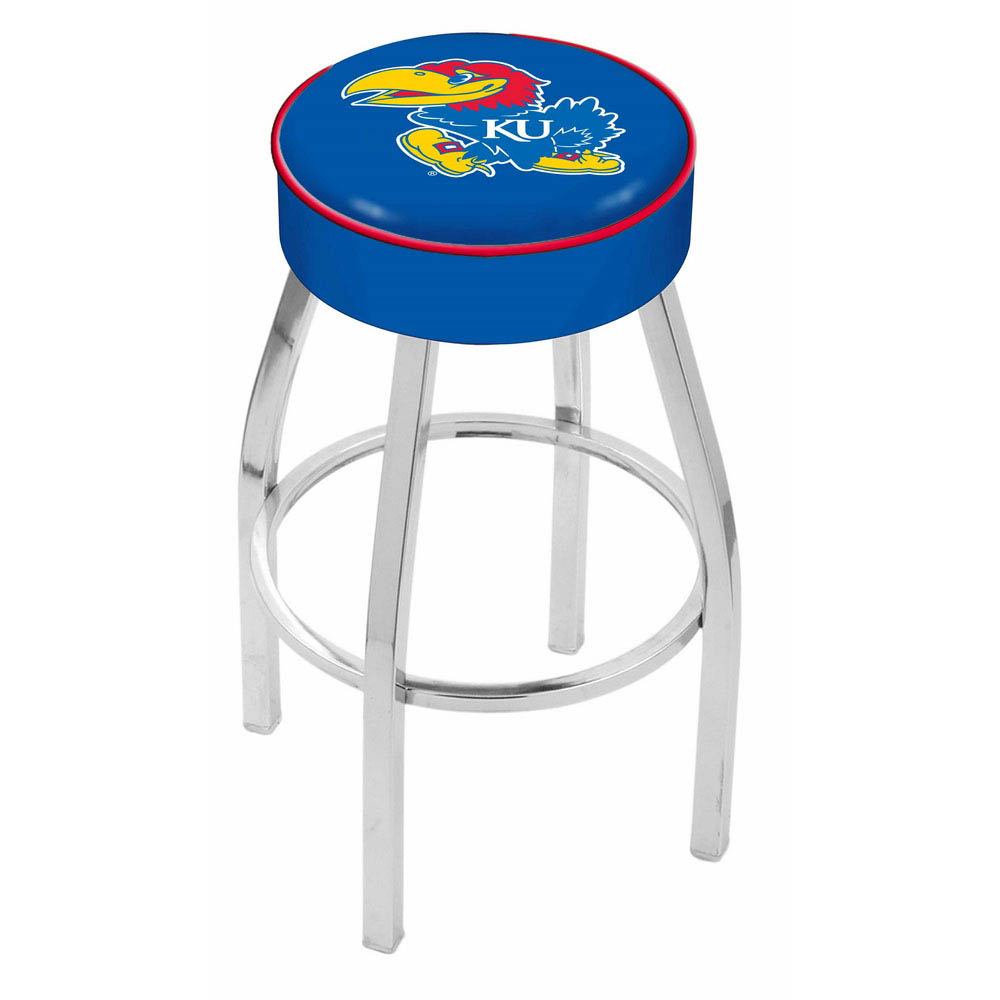 inch Kansas Logo Swivel Bar Stool w/ Chrome Base