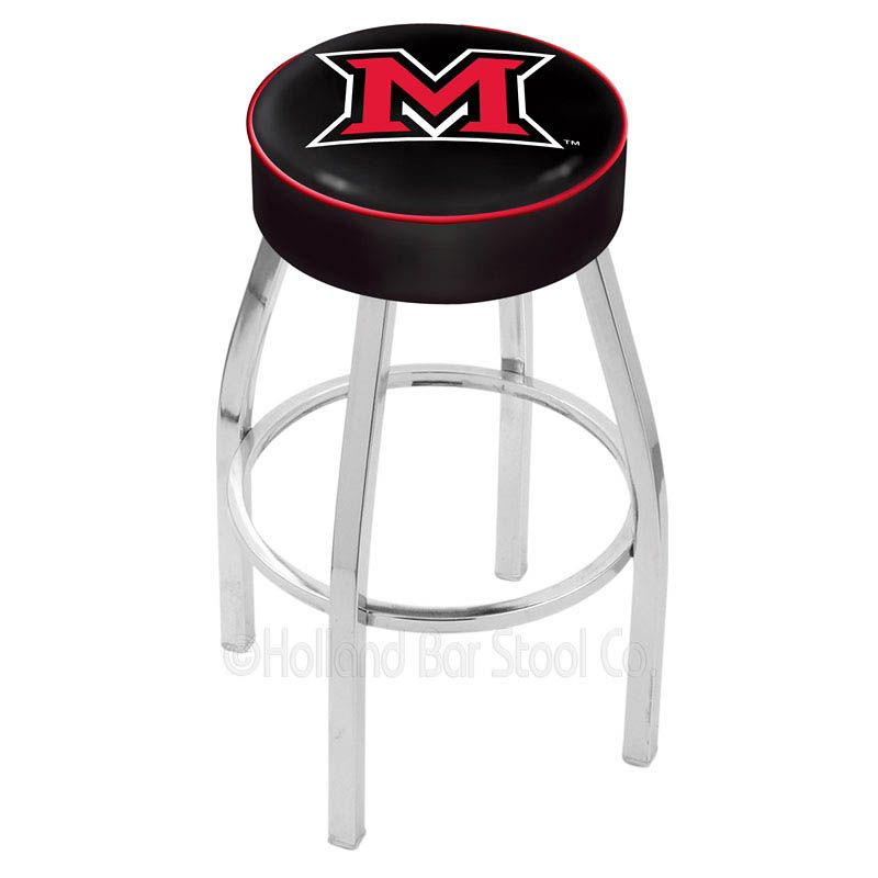 inch Miami of Ohio Logo Swivel Bar Stool w/ Chrome Base