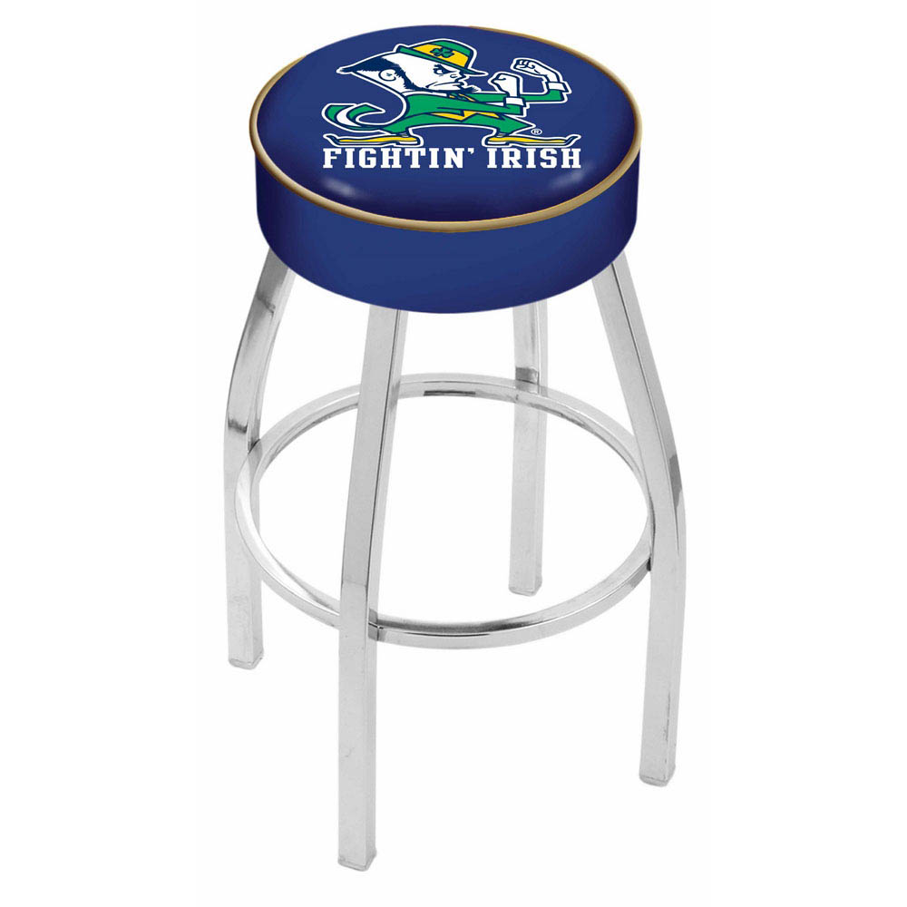 inch Notre Dame Leprechaun Logo Swivel Bar Stool w/ Chrome Base